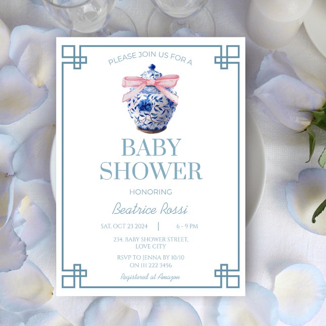 Chinoiserie Preppy Ginger Jar Asian Baby Shooter Einladung (Chinoiserie Preppy Ginger Jar Asian Baby Shower Invitation)