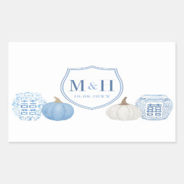 Chinoiserie Pumpkins Blue & White Wedding Logo Rechteckiger Aufkleber