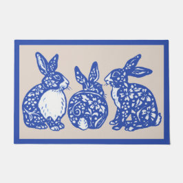 Chinoiserie Rabbit Blue White Bunny Dedham Delft Fußmatte