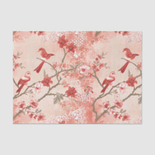 Chinoiserie Red Bird Asian Pink Blume Decoupage Seidenpapier
