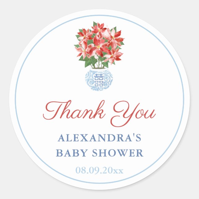 Chinoiserie Red Blue Holidays Brautparty Gefallen Runder Aufkleber (Vorderseite)