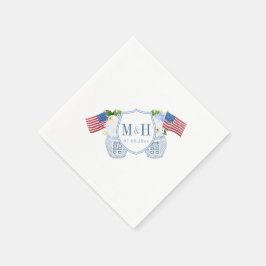 Chinoiserie Red White Blue Monogram Wedding Party Serviette