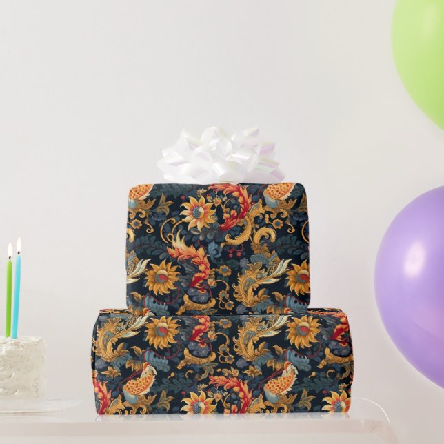 Chinoiserie Rot Gelb Blau Muster Geschenkpapier (Partygeschenke)