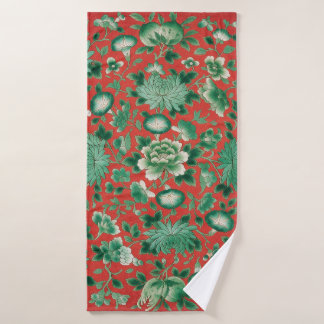 Chinoiserie Rot Grün Blumiges Chintz Badhandtuch Set