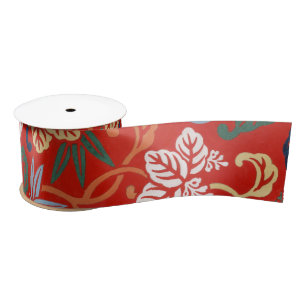 Chinoiserie Rote Hawaiianische Blumenmuster Japani Satinband