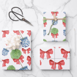 Chinoiserie Roter Bow Topiary Geschenkpapier Set
