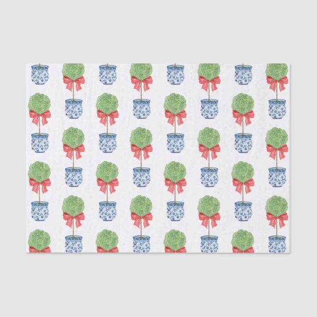 Chinoiserie Roter Bow Topiary Seidenpapier (Vorderseite)