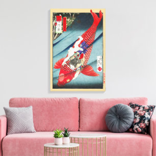 Chinoiserie Roter Koi-Karpfen & Held Jungen Druck Leinwanddruck