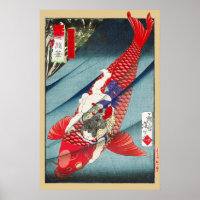 Chinoiserie Roter Koi-Karpfen & Held Jungen Druck