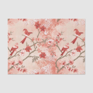 Chinoiserie Roter Vogel Asiatische rosa Blumen Dec Seidenpapier