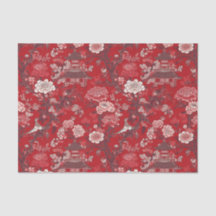 Chinoiserie Rotes Rosa Blumengemälde Dekoupage