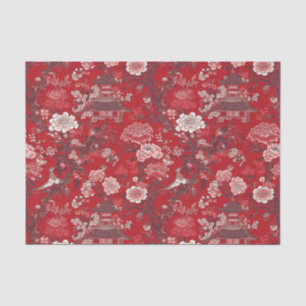 Chinoiserie Rotes Rosa Blumengemälde Dekoupage Seidenpapier
