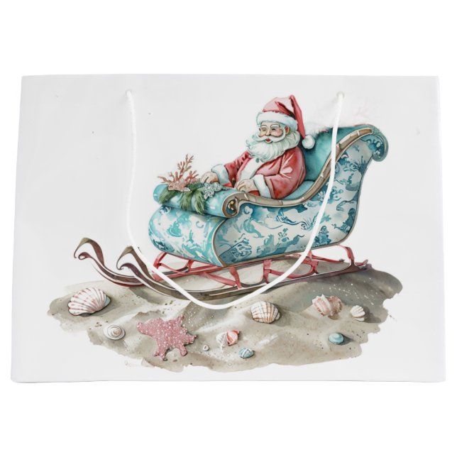Chinoiserie Santa Sleigh am Strand Große Geschenktüte (Vorderseite)