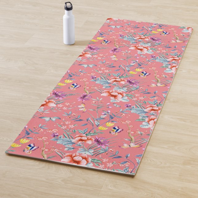 Chinoiserie Schmetterlinge, Blume Lachs rosa Yogamatte (Beispiel)