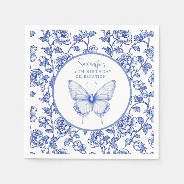 Chinoiserie-Schmetterlings-Geburtstagsplatte Serviette (Vorderseite)