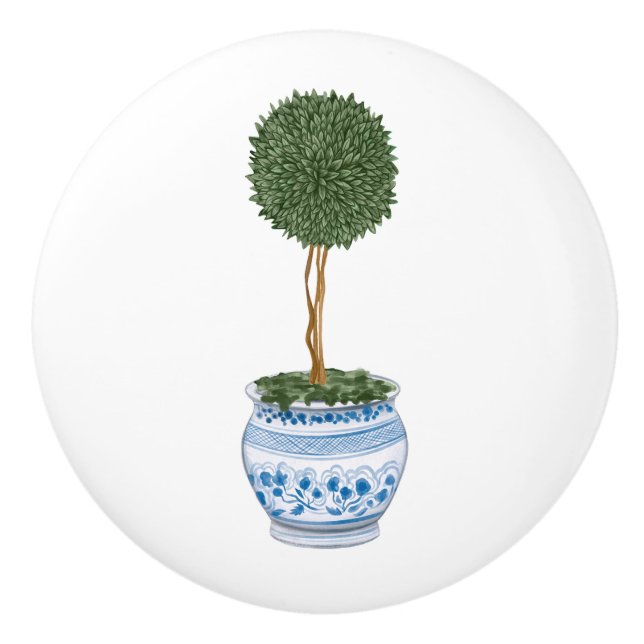 Chinoiserie Single Topiary Tree Keramikknauf (Vorderseite)