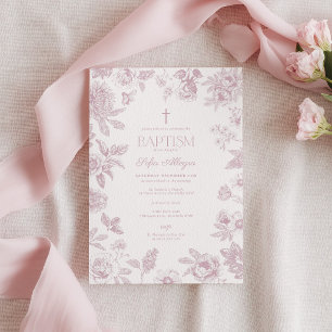 Chinoiserie Staubiges Rosa Toile Blumen Taufkleid Einladung