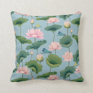 Chinoiserie-Stil Lotos und Libelle Kissen