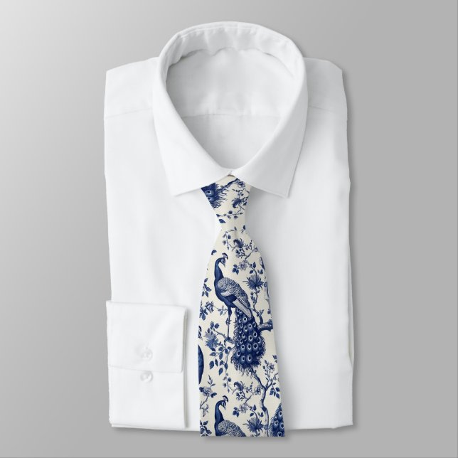 Chinoiserie Style Peacock Neck Tie Krawatte (Gebunden)