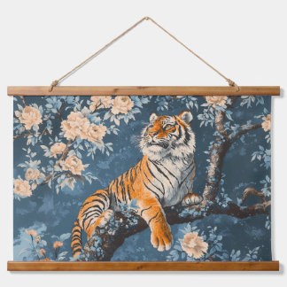 Chinoiserie Style Tiger Wandteppich Mit Holzrahmen