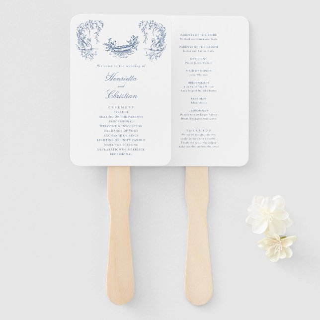 Chinoiserie Swans Blue White Wedding Program Fans Fächer (Vorne und Hinten)