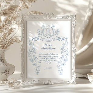 Chinoiserie-Teddy-Bär-Toile-Baby-Shower-Willkommen Poster