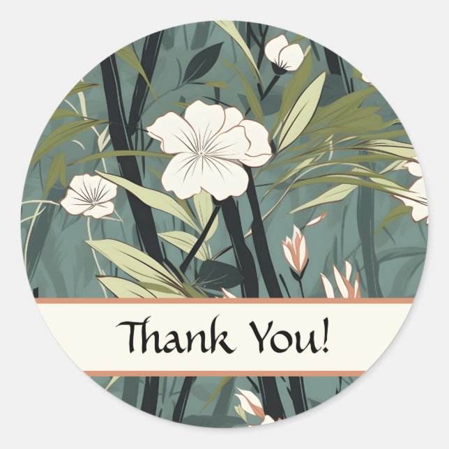Chinoiserie Thank You Tropical  Asian Soft Teal  Runder Aufkleber (Vorderseite)