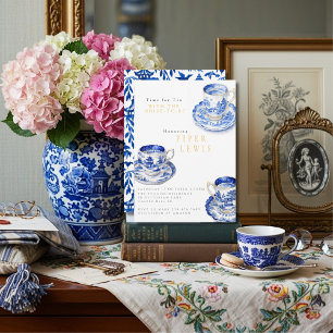 Chinoiserie Time for Tea Brautparty Blau Einladung