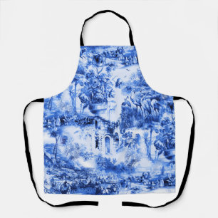 Chinoiserie-Toile, Blue Willow, blaues Porzellan   Schürze