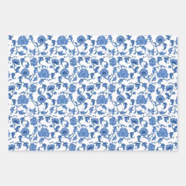 Chinoiserie Toile Blue Willow Geschenkpapier Set (Vorderseite 3)