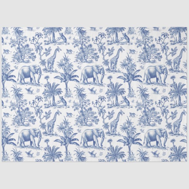 Chinoiserie Toile de Jouy Blaue Tiere Seidenpapier (Vorderseite)