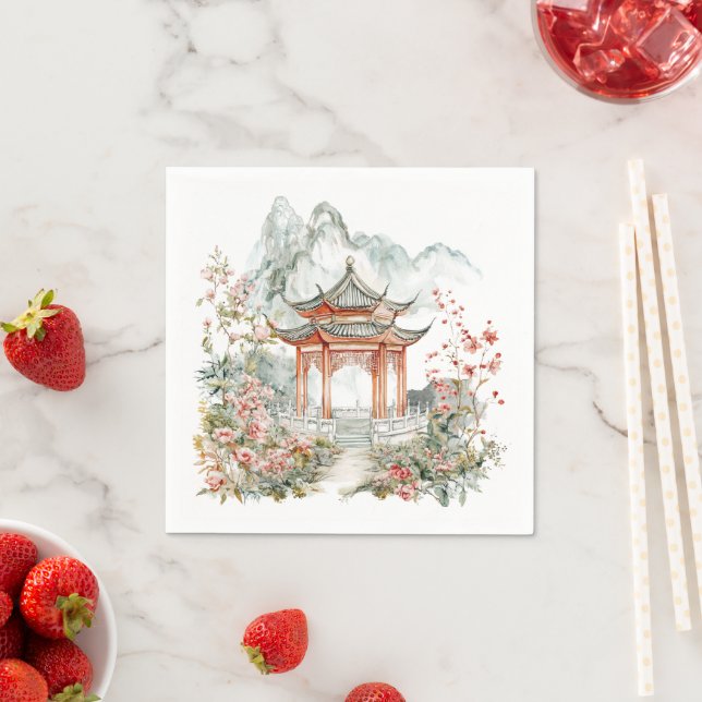 Chinoiserie Toile De Jouy Pagoda  Serviette (Beispiel)