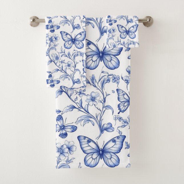 Chinoiserie Toile De Jouy Pattern Badhandtuch Set (Insitu)