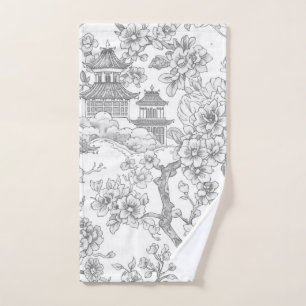 Chinoiserie Toile Drache Kirschblüten Ornamente Handtuch