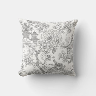 Chinoiserie-Toile-Drache-Kirschblüten-Verzierung Kissen