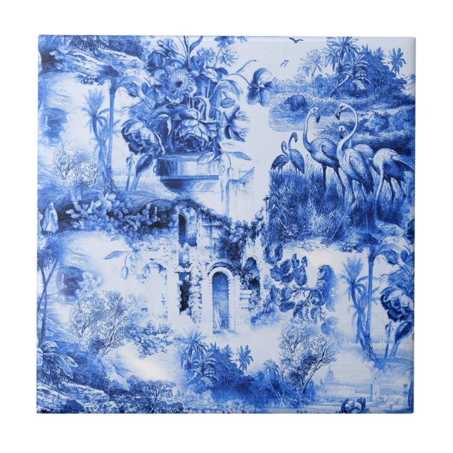 Chinoiserie-Toilette, blaue Weide, blaue China  Fliese (Vorderseite)