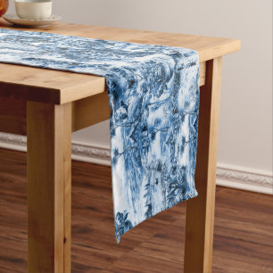 Chinoiserie-Toilette, blaue Weide, blaue China Kurzer Tischläufer