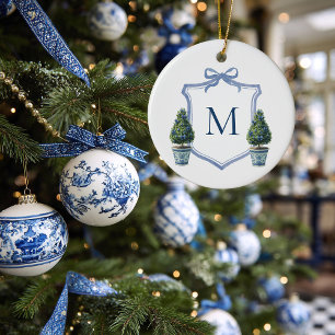 Chinoiserie-Topiarisierter Wappen-Weihnachtsbaum Keramik Ornament