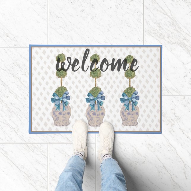 Chinoiserie Topiary Blue White Ginger Jar Doormat Fußmatte (Indoor)