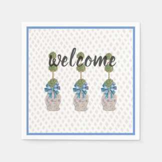 Chinoiserie Topiary Blue White Ginger Jar Doormat Serviette