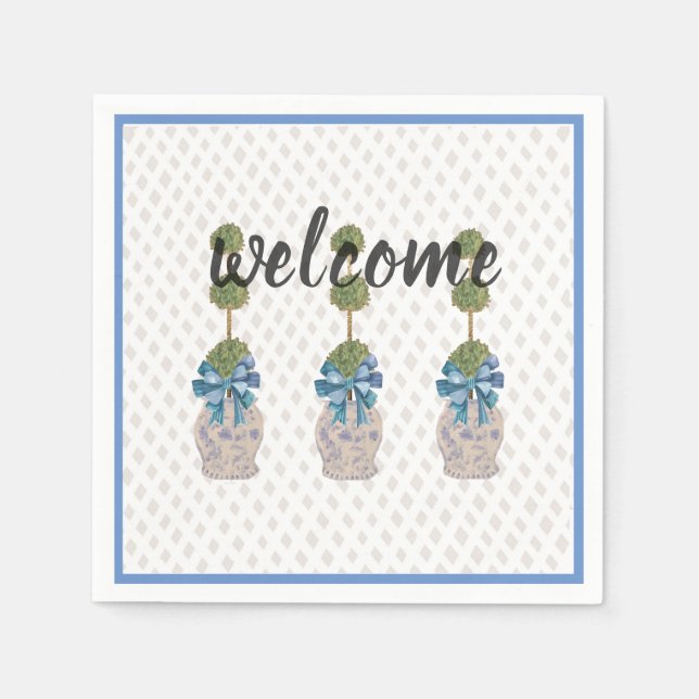 Chinoiserie Topiary Blue White Ginger Jar Doormat Serviette (Vorderseite)