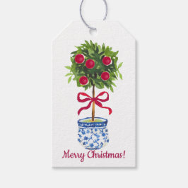 Chinoiserie Topiary Christmas, Blue White Holiday Geschenkanhänger