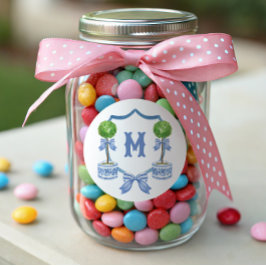 Chinoiserie Topiary Monogram Wappen Runder Aufkleber