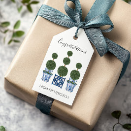Chinoiserie Topiary Trees mit Blaufuhe Geschenkanhänger