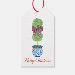 Chinoiserie Topiary Weihnachtsgeschenk Tag, Blau & Geschenkanhänger