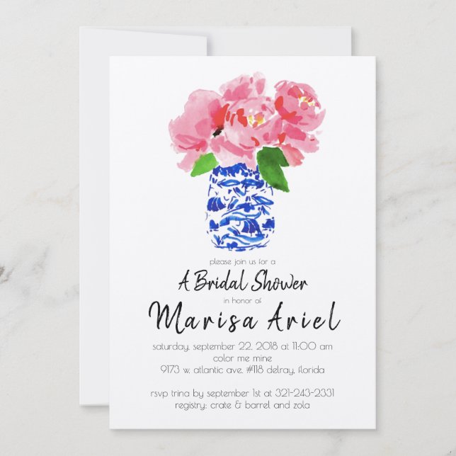 Chinoiserie u. Pfingstrosen Einladung (Vorderseite)