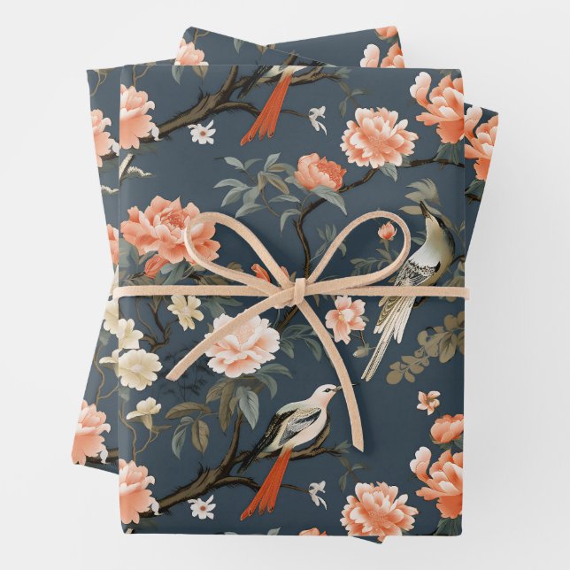 Chinoiserie über Denim Blue Geschenkpapier Set (Beispiel)
