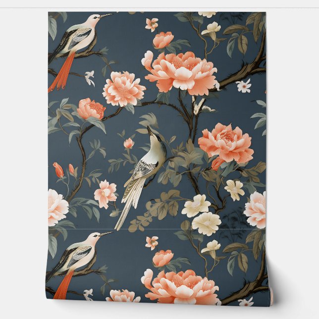 Chinoiserie über Denim Blue Tapete (Abrollen)
