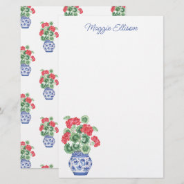 Chinoiserie Vase of Red Geraniums Briefpapier