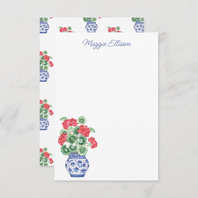 Chinoiserie Vase of Red Geraniums Dankeskarte (Vorne/Hinten)